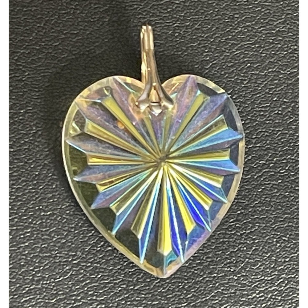 Vintage Iridescent Heart Pendant Glass Aurora Borealis Jewelry Oil Slick